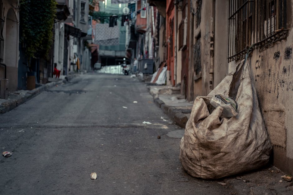 A white van with its rear doors open, parked along a city street adjacent to multi-storey buildings with beige facades and rectangular windows. The van's interior is filled with various waste materials, including large black and white rubbish bags, flattened cardboard boxes, and other miscellaneous refuse. Several cardboard boxes, some partially crushed and others intact, are stacked on top of the van, extending above the roofline. A small hand trolley loaded with additional black rubbish bags is positioned on the pavement near the rear of the van, suggesting the process of waste collection or loading. The surroundings include a narrow street with a pavement on the right side, and the area appears to be part of an urban setting, potentially representing an example of private waste handling or an independent rubbish clearance operation facilitated by Waste Removal Kentish Town. Natural daylight provides soft shadows, highlighting the textures of the cardboard, plastic bags, and the building surfaces. The scene visually captures a typical rubbish removal activity involving the sorting and loading of waste materials for disposal.